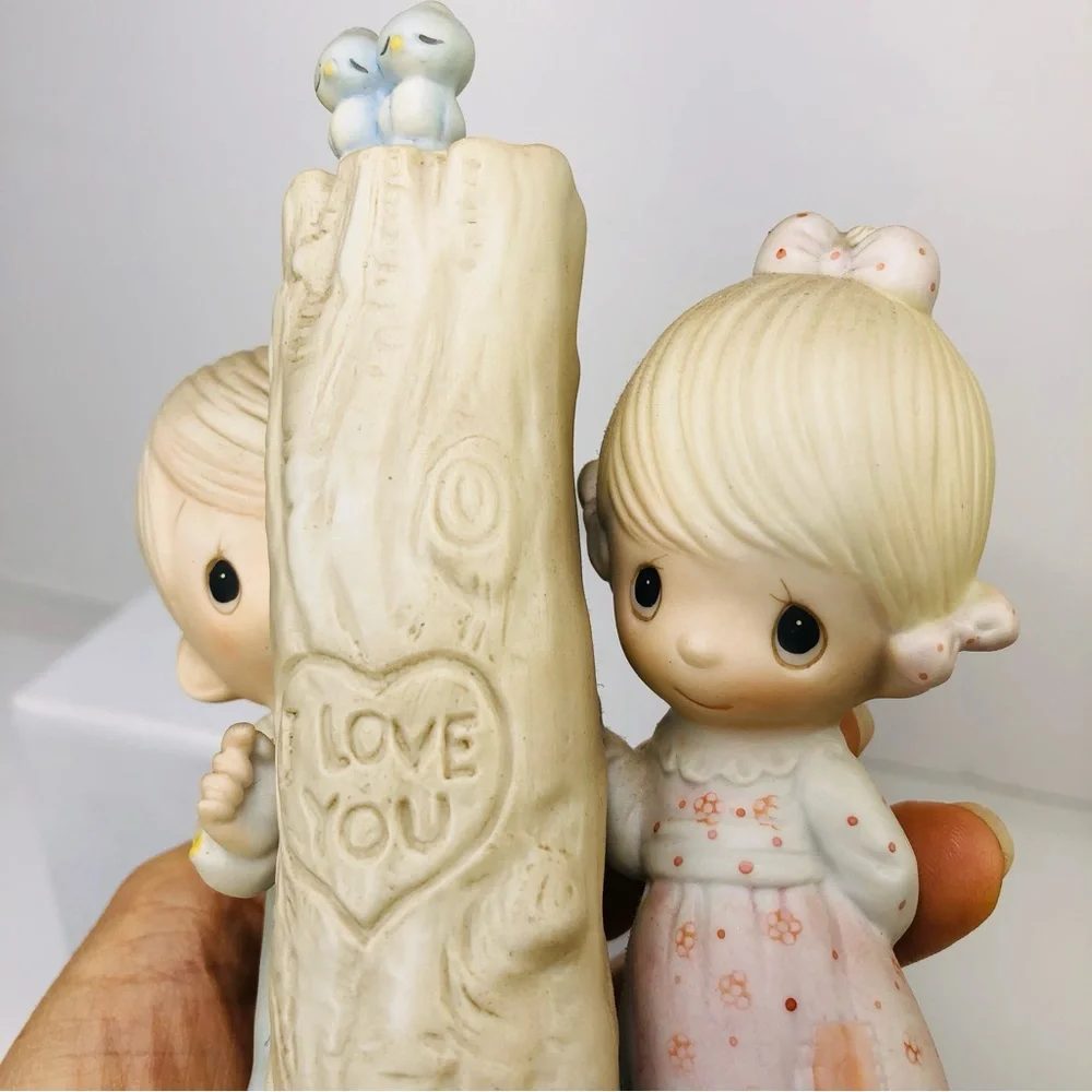Vtg 70s Precious Moments Figurine Boy Girl Childhood I Love You Tree Birds Gift